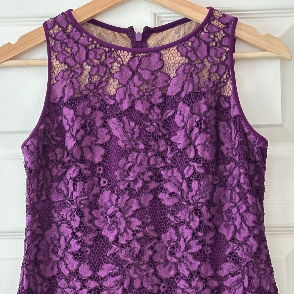 Ralph Lauren Melia Floral Lace Sheath Dress - Plum Purple Size 0P - Picture 5 of 10